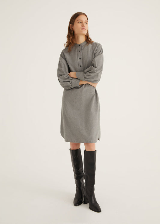 Cotton Tunic Dress With A Mandarin Collar and Gathered cuff Detail