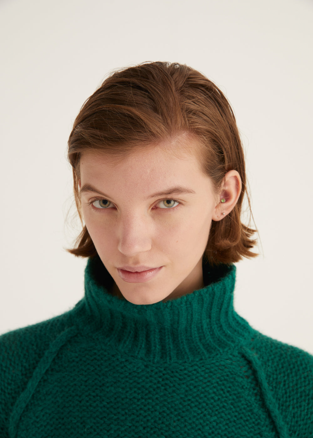 Forest Green wool Mix Polo Sweater with Raglan Sleeves