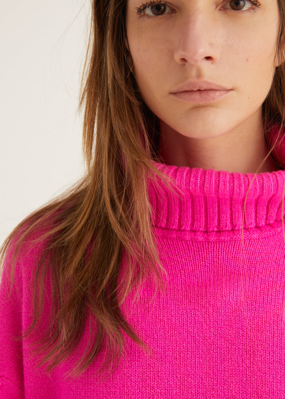 Oversized  Mock Net Wool Mix Jumper in Neon Pink