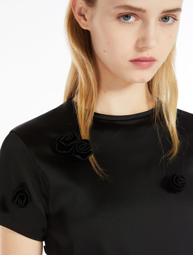 Mendoza Slim Fit Top With Embroidered Roses Black