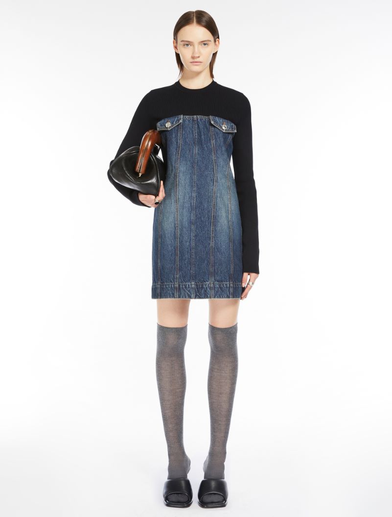 Teti Slim-Fit Denim And  Navy Knit Fabric Dress