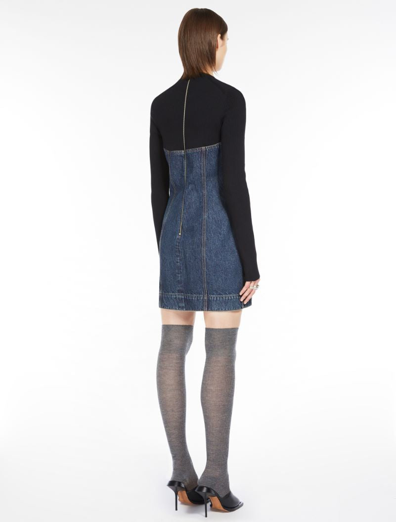 Teti Slim-Fit Denim And  Navy Knit Fabric Dress