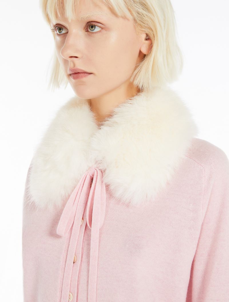 Sport Baby Pink Cardigan With Fur Collar