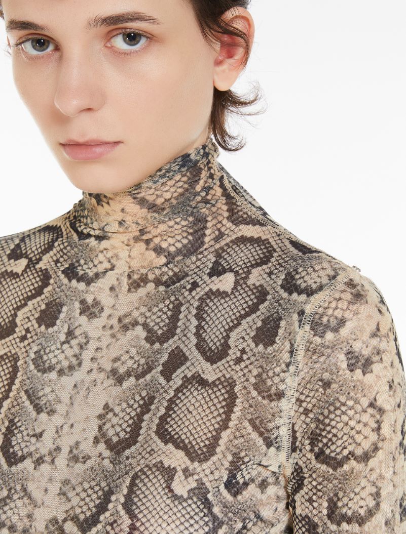 Proteo Snake Printed Tulle Long Sleeved Top