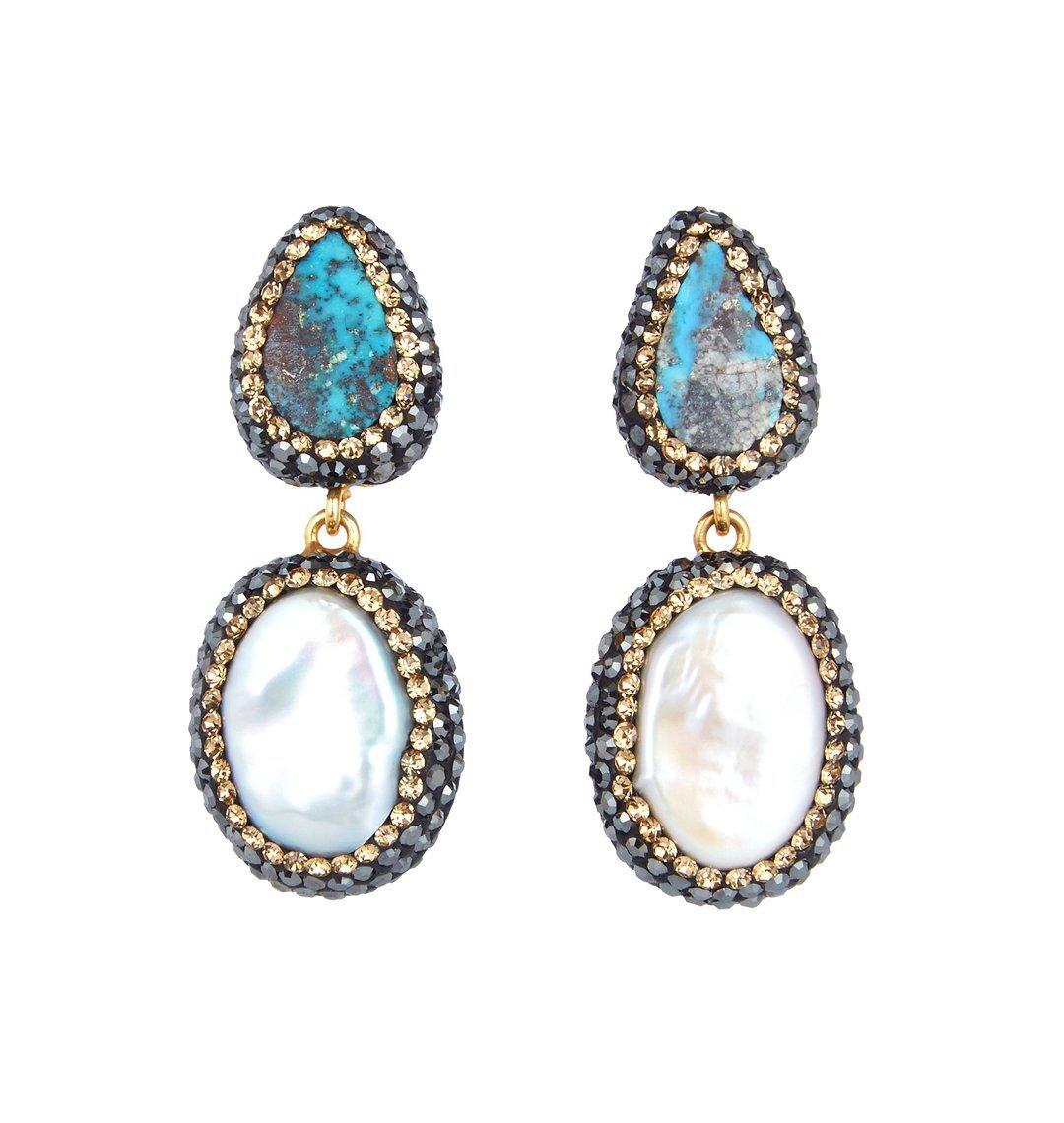 Turquoise and Baroque Pearl Earrings