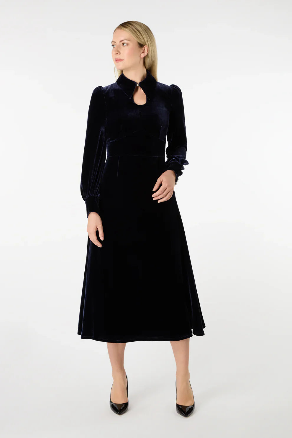 Twlight Fluid Velvet Midi Dress Sapphire