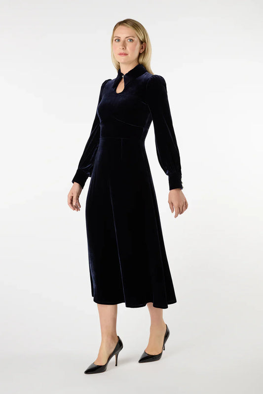 Twlight Fluid Velvet Midi Dress Sapphire