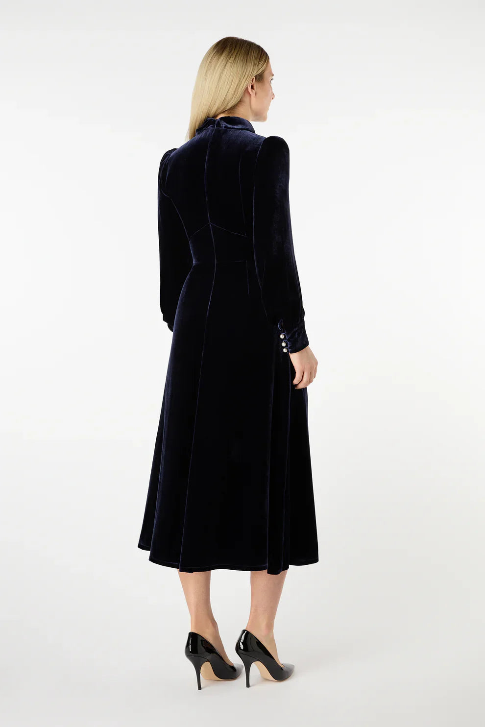 Twlight Fluid Velvet Midi Dress Sapphire