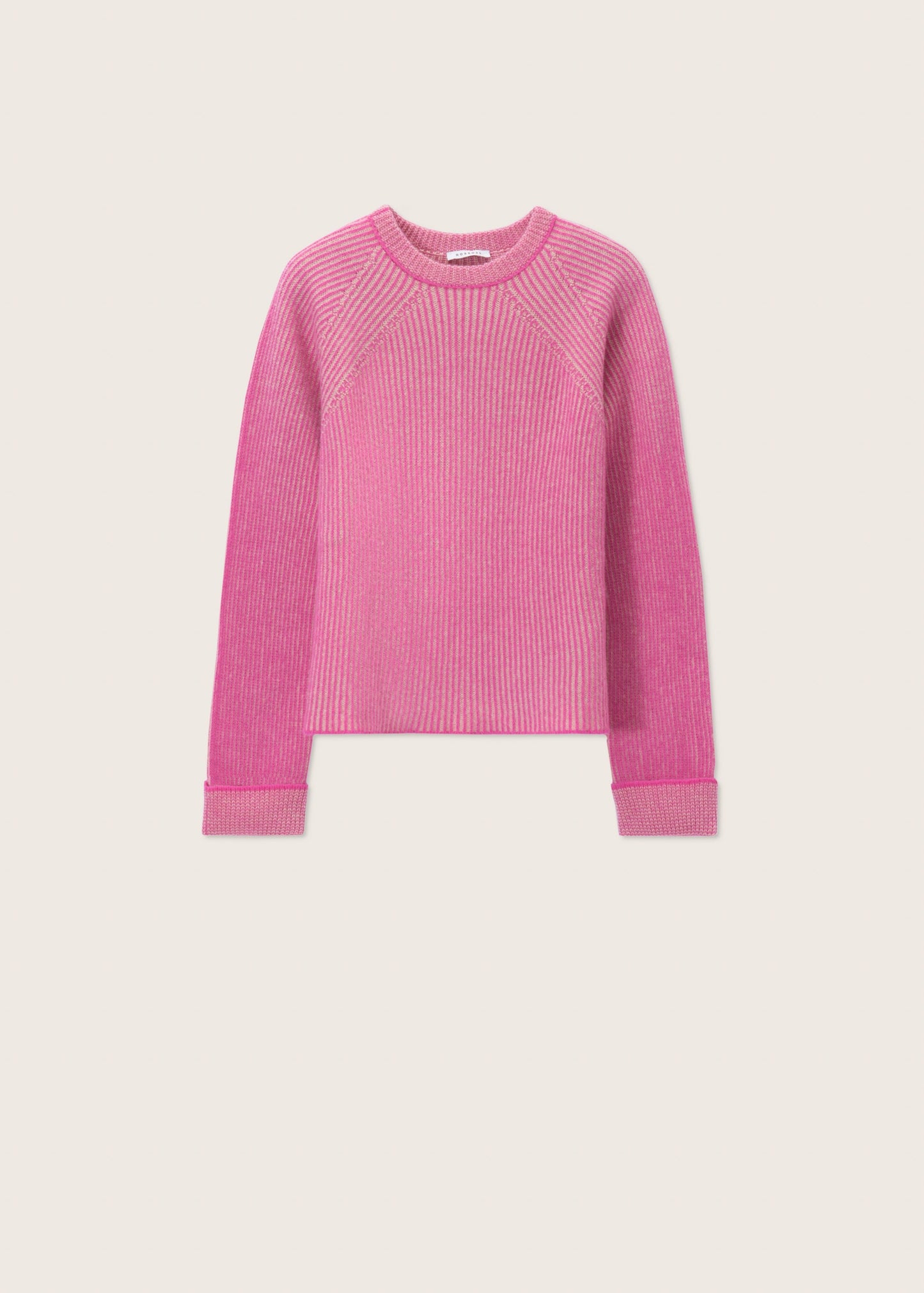 Pink Ribbed Knit Sweater with Raglan Sleeves