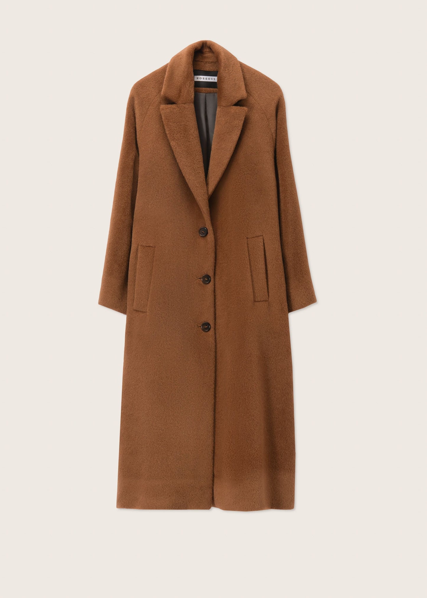 Wool and Alpaca Single Breasted Long Coat in Cinnamon