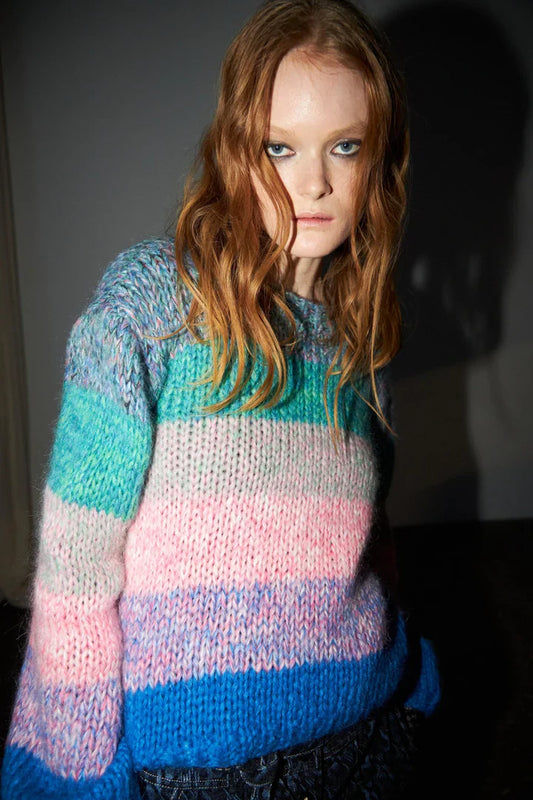 Gigi Rainbow Knit Sweater in Blue Multi