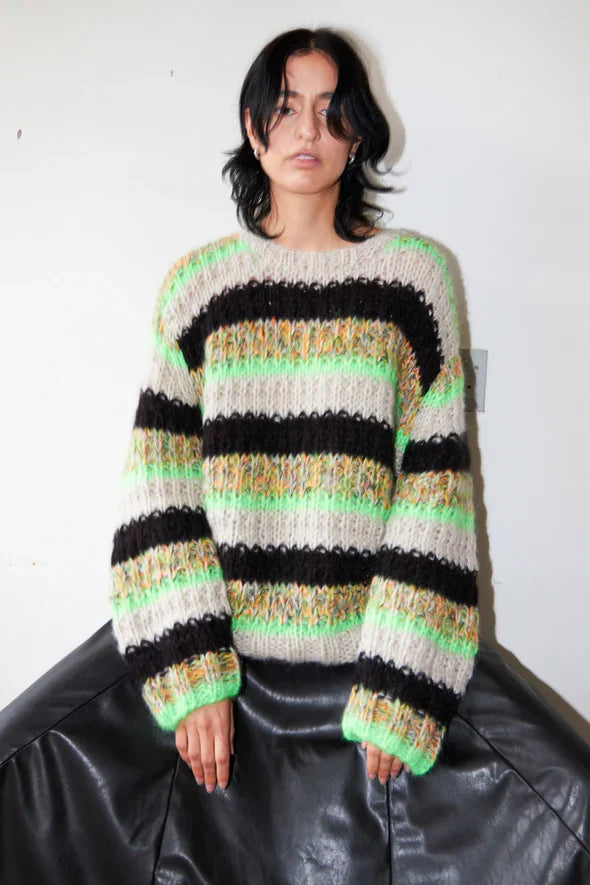 Savannah Stripe Knit Sweater In Lime Kit