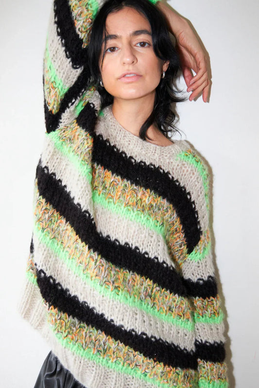 Savannah Stripe Knit Sweater In Lime Kit