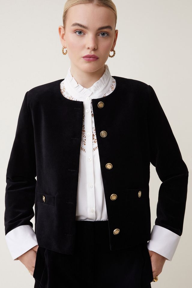 Dallas Black Velvet Jacket with Gold Buttons