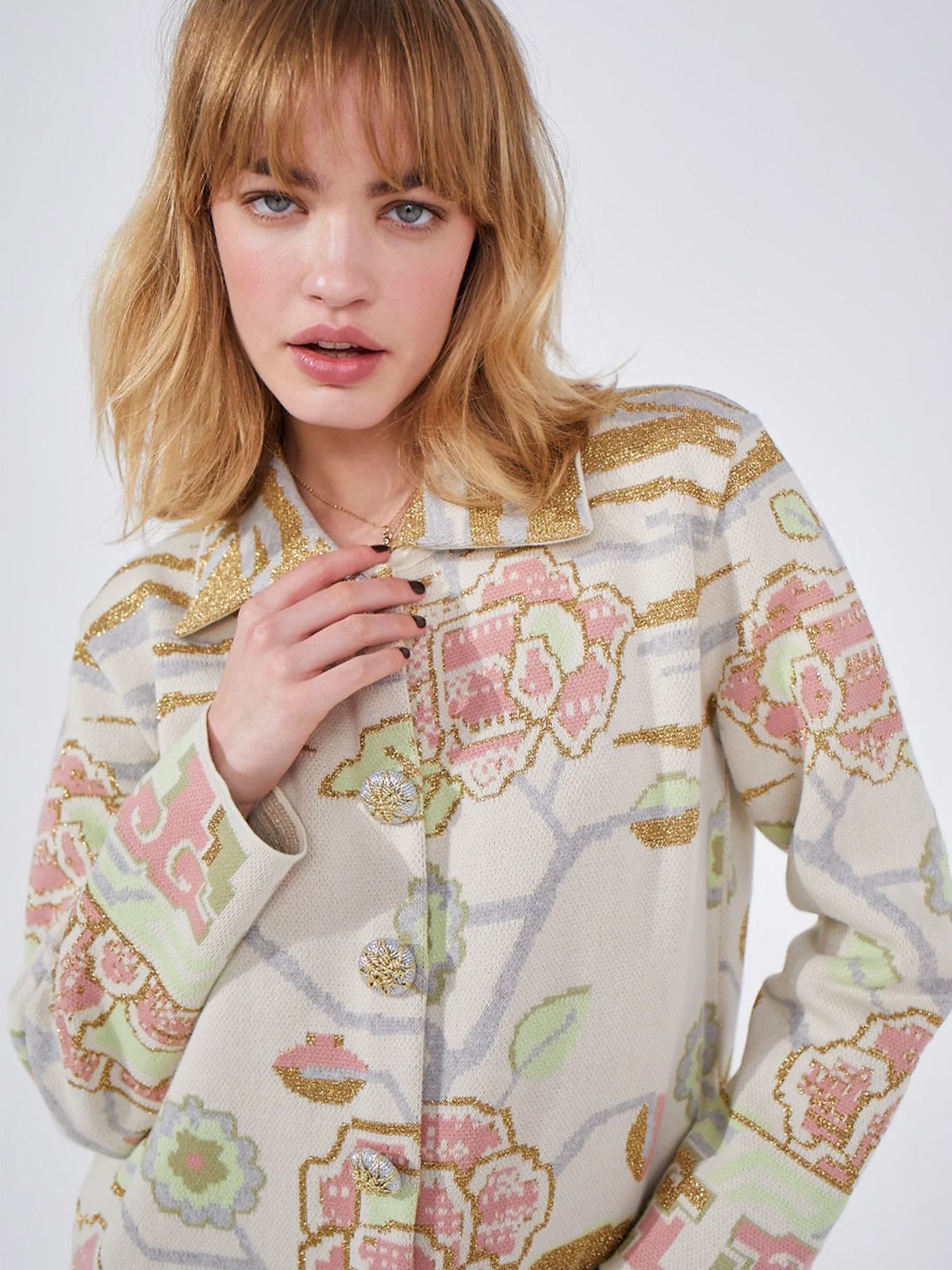 Lotus Carpet Cotton Jacquard Coat Cardigan