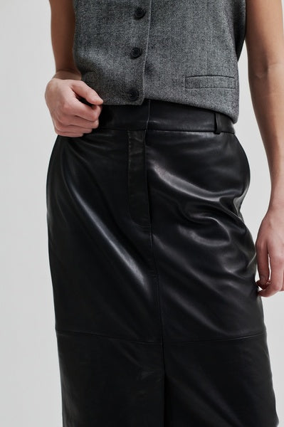 Letho Leather Maxi Skirt in Black