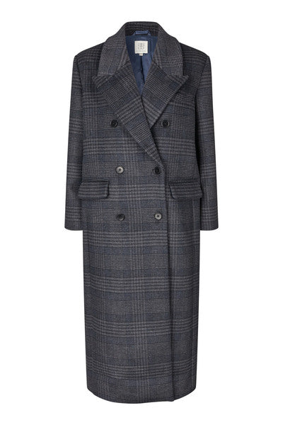 Belize Grey and Navy Check Coat with Flap Pockets