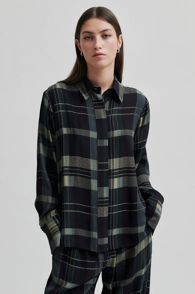 Checca Check Shirt in Black and Teal