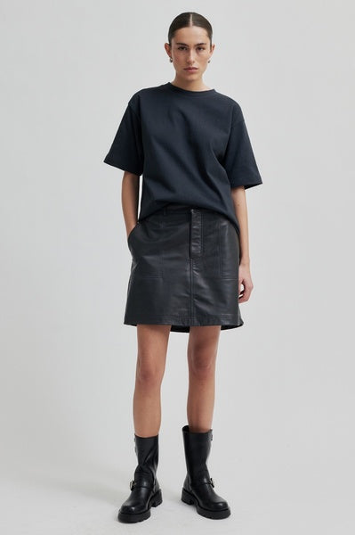 Letho Leather Short Skirt in Volcanic Ash