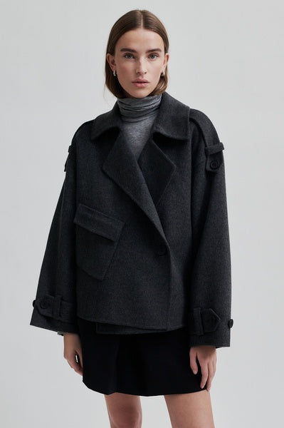 Walance Short Wool Mix Jacket in Dark Grey Melange