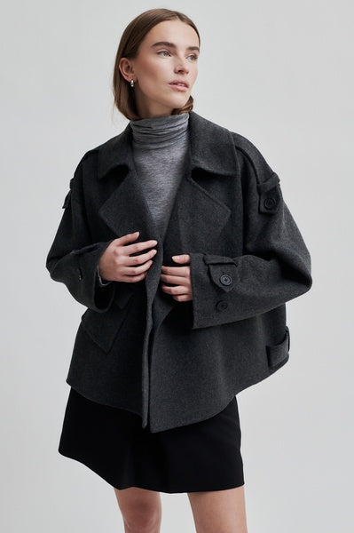 Walance Short Wool Mix Jacket in Dark Grey Melange