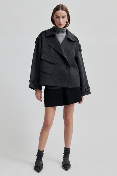 Walance Short Wool Mix Jacket in Dark Grey Melange