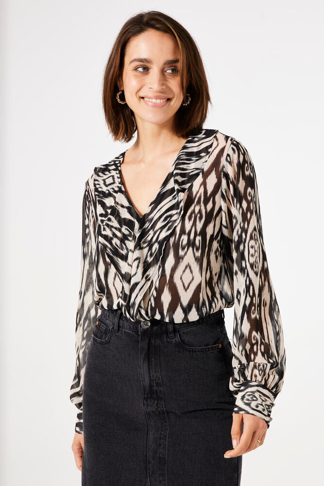 Black and Cream Batik Printed Shirt