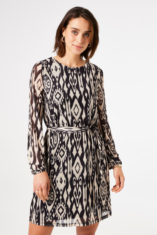 Black And Cream Batic Printed Midi Dress