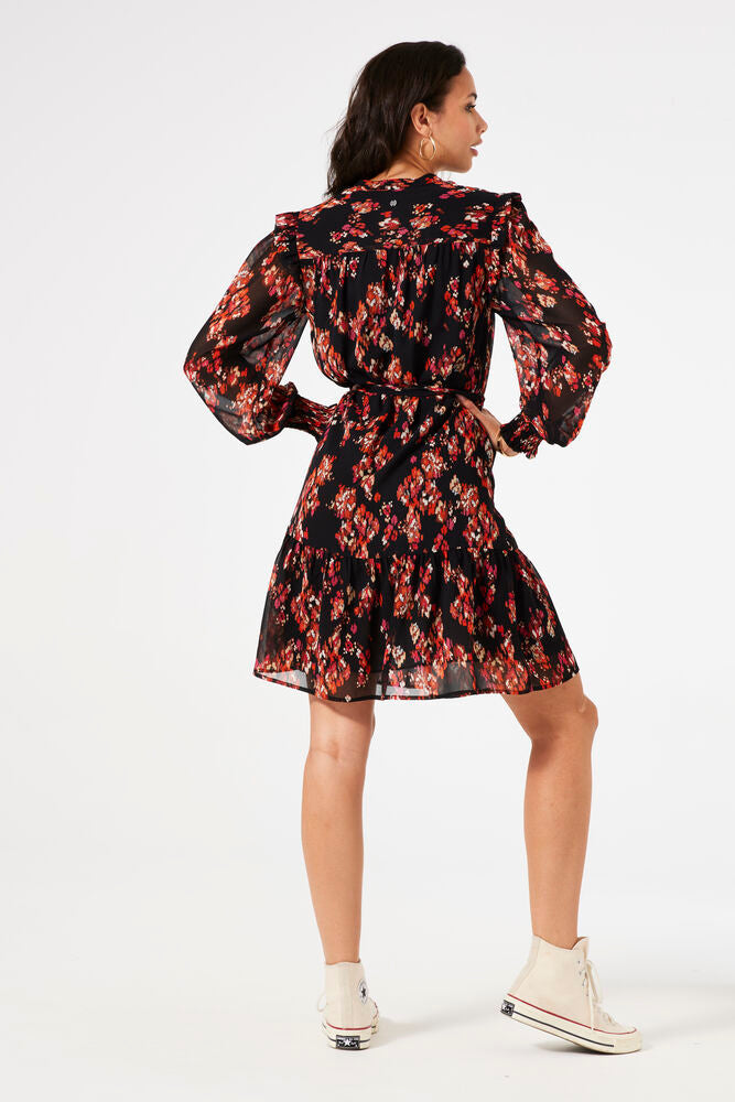 Black and Rust Printed Dress with Belt