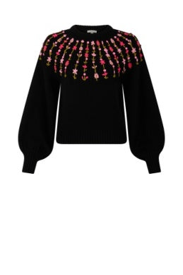 Claudine Hand Embroidered Black Sweater