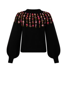 Claudine Hand Embroidered Black Sweater