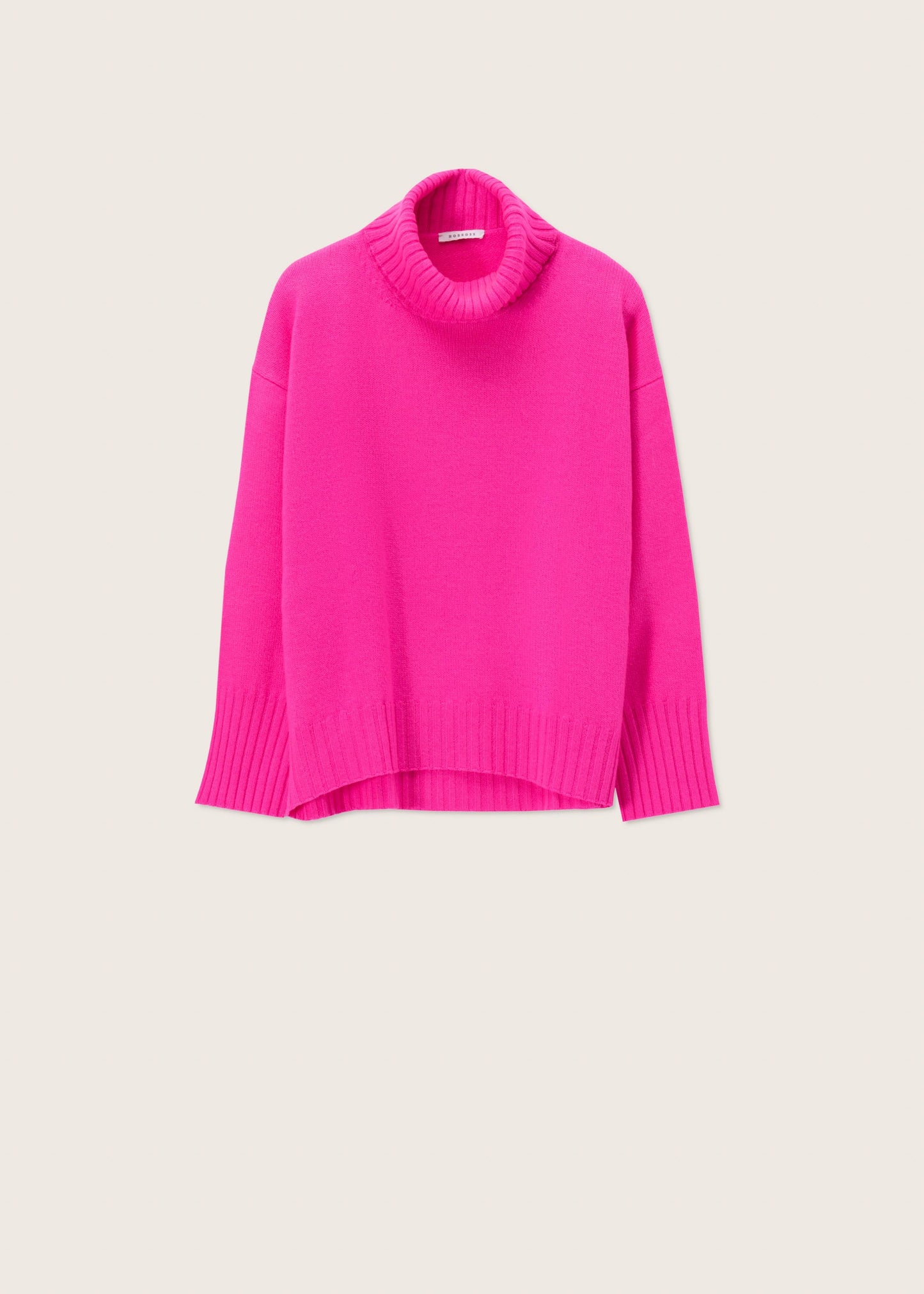 Oversized  Mock Net Wool Mix Jumper in Neon Pink