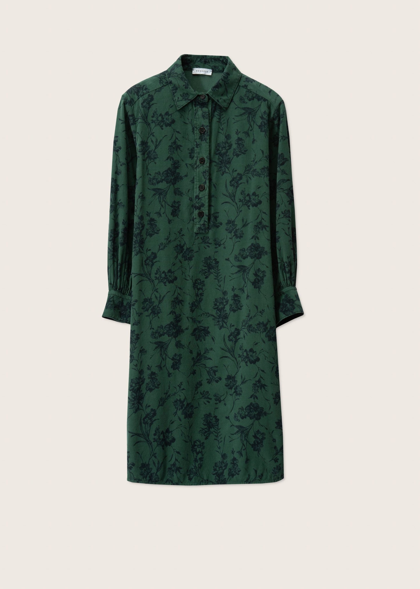 Forest Green and Navy Printed Corduroy Tunic Shirt  Dress